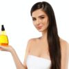 Woman with oil cosmetic beauty skin care concept. Young female model spa with oil skincare